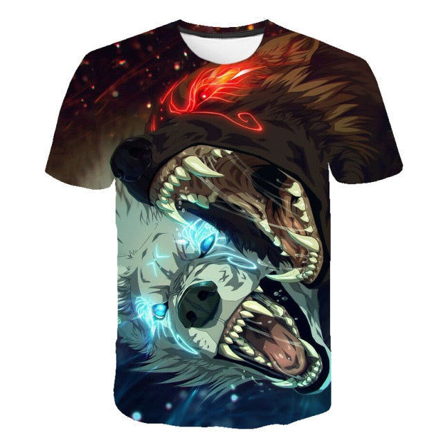 Male Fashion T-shirt Male 2019 Newest 6XL Wolf 3D Print Animal Cool Funny T-Shirt Men Short Sleeve Summer Tops T Shirt Tshirt