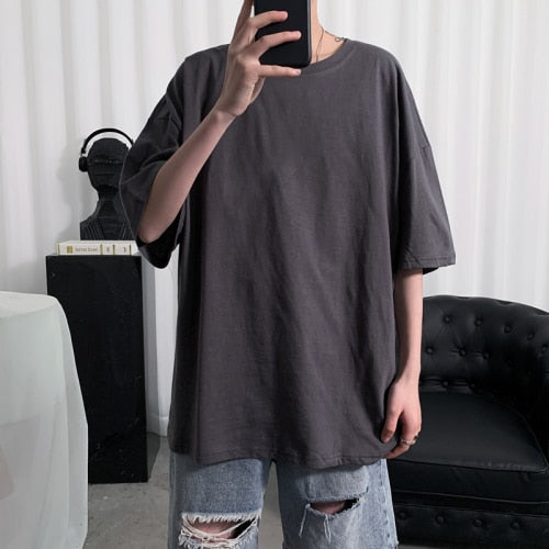 YASUGUOJI Plain Oversized T Shirt Men Bodybuilding and Fitness Loose Casual Lifestyle Wear T-shirt Male Streetwear Hip-Hop Tops