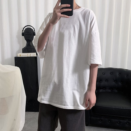 YASUGUOJI Plain Oversized T Shirt Men Bodybuilding and Fitness Loose Casual Lifestyle Wear T-shirt Male Streetwear Hip-Hop Tops