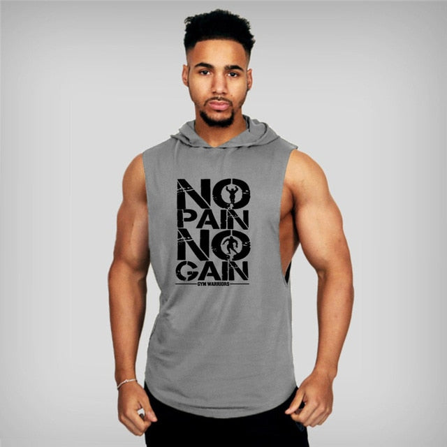 Brand Gyms Clothing Mens Bodybuilding Hooded Tank Top Cotton Sleeveless Vest Sweatshirt Fitness Workout Sportswear Tops Male