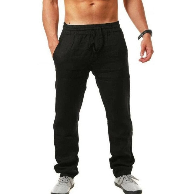 2043 New Men's Cotton Linen Pants Male Summer Breathable Solid Color Linen Trousers Fitness Streetwear M-3XL