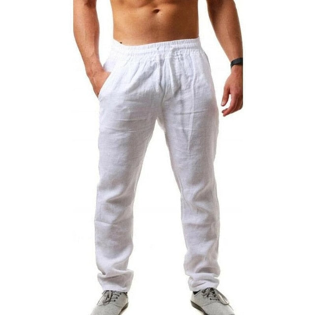 2043 New Men's Cotton Linen Pants Male Summer Breathable Solid Color Linen Trousers Fitness Streetwear M-3XL