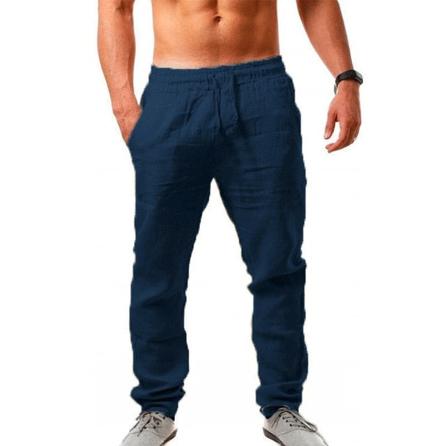 2043 New Men's Cotton Linen Pants Male Summer Breathable Solid Color Linen Trousers Fitness Streetwear M-3XL