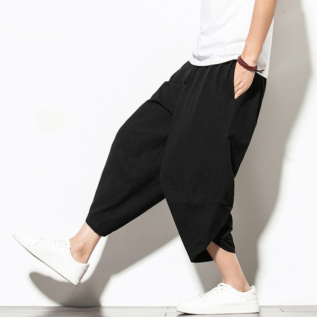 Dropshipping Summer Cotton Harem Pants Men Casual Hip Hop Trousers Cross Bloomers Calf-Length Pants Joggers Streetwear