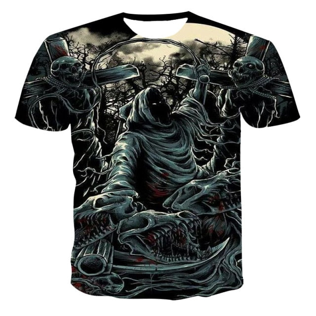 Fashion Summer T-Shirt Men 2021 3D Skull Printing Men's T-Shirt Breathable Streetwear Splicing Printing T Shirt Men Size XXS-6XL