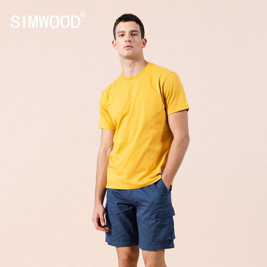 SIMWOOD 2021 summer new solid t-shirt 100% cotton  Compact-Siro Spinning O-neck Tops High Quality plus size clothes SI980698