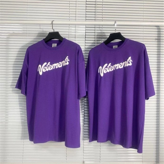 2021ss Heavy Fabric VETEMENTS T-shirt  1:1 High Quality Oversize Top Tees Embroidered Tag T-shirts
