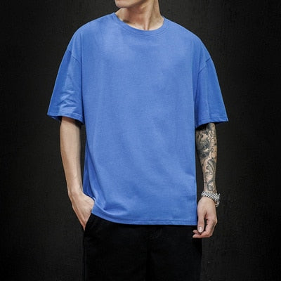 New Summer Men's T Shirt 2021 Fashion Solid T Shirt Mens Oversized Hip Hop Short Sleeve Casual Cotton Mens Streetwear Top Tees