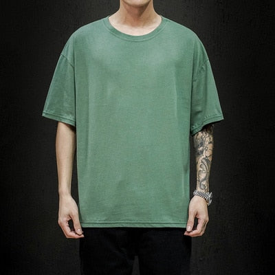 New Summer Men's T Shirt 2021 Fashion Solid T Shirt Mens Oversized Hip Hop Short Sleeve Casual Cotton Mens Streetwear Top Tees