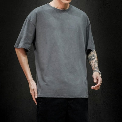 New Summer Men's T Shirt 2021 Fashion Solid T Shirt Mens Oversized Hip Hop Short Sleeve Casual Cotton Mens Streetwear Top Tees