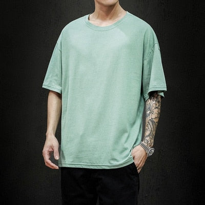 New Summer Men's T Shirt 2021 Fashion Solid T Shirt Mens Oversized Hip Hop Short Sleeve Casual Cotton Mens Streetwear Top Tees