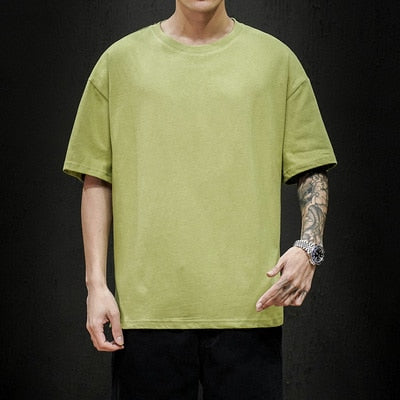 New Summer Men's T Shirt 2021 Fashion Solid T Shirt Mens Oversized Hip Hop Short Sleeve Casual Cotton Mens Streetwear Top Tees