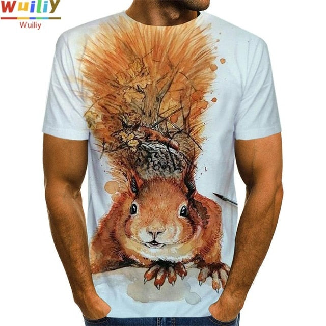 Men's Squirrel T Shirt 3D Print Shirt Animal Graphic Tees Lovely Pattern Tops Men/Women Cute Puppy Face Tee Funny Pet T-shirt