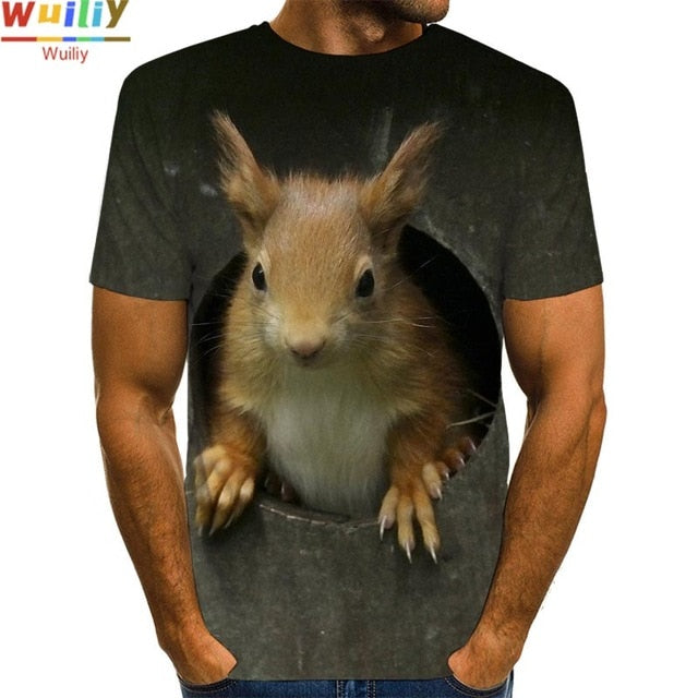 Men's Squirrel T Shirt 3D Print Shirt Animal Graphic Tees Lovely Pattern Tops Men/Women Cute Puppy Face Tee Funny Pet T-shirt