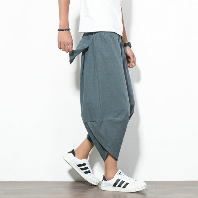 Dropshipping Summer Cotton Harem Pants Men Casual Hip Hop Trousers Cross Bloomers Calf-Length Pants Joggers Streetwear