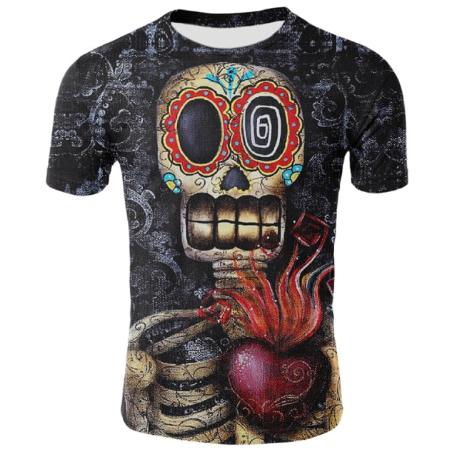 Fashion Summer T-Shirt Men 2021 3D Skull Printing Men's T-Shirt Breathable Streetwear Splicing Printing T Shirt Men Size XXS-6XL