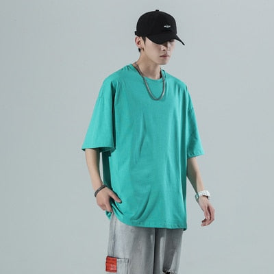 YASUGUOJI Plain Oversized T Shirt Men Bodybuilding and Fitness Loose Casual Lifestyle Wear T-shirt Male Streetwear Hip-Hop Tops