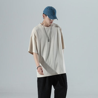 YASUGUOJI Plain Oversized T Shirt Men Bodybuilding and Fitness Loose Casual Lifestyle Wear T-shirt Male Streetwear Hip-Hop Tops