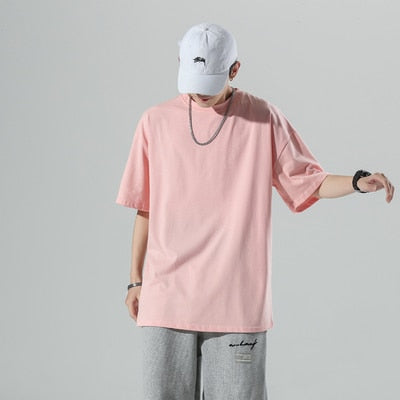 YASUGUOJI Plain Oversized T Shirt Men Bodybuilding and Fitness Loose Casual Lifestyle Wear T-shirt Male Streetwear Hip-Hop Tops