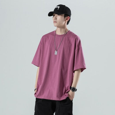 YASUGUOJI Plain Oversized T Shirt Men Bodybuilding and Fitness Loose Casual Lifestyle Wear T-shirt Male Streetwear Hip-Hop Tops