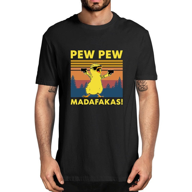 Pew Pew Madafakas 100% Cotton Shirt Novelty Funny Cat Vintage Crew Neck Men's T-Shirt Humor Women Top Tee Gift Humor Streetwear