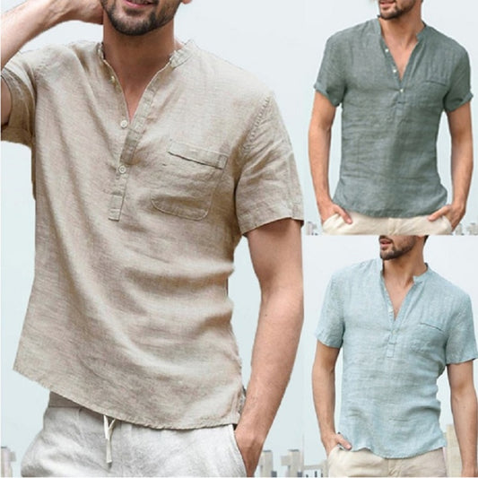 2021KB Summer New Men's Short-Sleeved T-shirt Cotton and Linen Led Casual Men's T-shirt Shirt Male  Breathable S-3XL