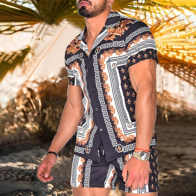 Hawaiian Set Mens Printing Set Short Sleeve Summer Casual Floral Shirt Beach Two Piece Suit 2021 New Fashion Men Sets M-3XL