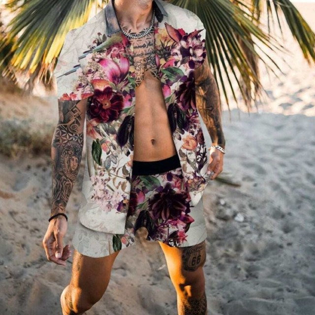 Hawaiian Set Mens Printing Set Short Sleeve Summer Casual Floral Shirt Beach Two Piece Suit 2021 New Fashion Men Sets M-3XL