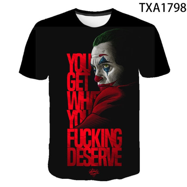 Hot Sale Clown T Shirt Men/Women Joker Face 3D Printed Terror Short Sleeves Fashion Round Neck T-shirts Size XXS-6XL