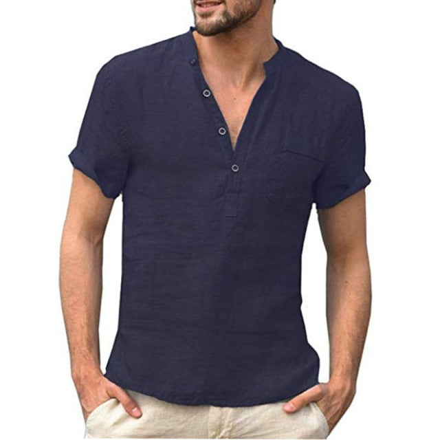 2021KB Summer New Men's Short-Sleeved T-shirt Cotton and Linen Led Casual Men's T-shirt Shirt Male  Breathable S-3XL