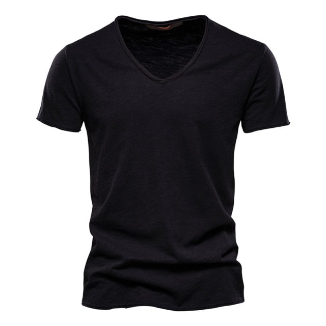 Brand Quality 100% Cotton Men T-shirt V-neck Fashion Design Slim Fit Soild T-shirts Male Tops Tees Short Sleeve T Shirt For Men