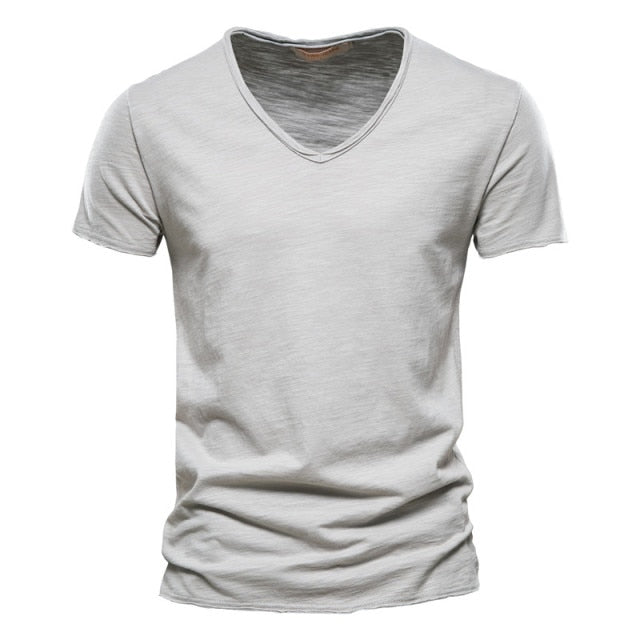 Brand Quality 100% Cotton Men T-shirt V-neck Fashion Design Slim Fit Soild T-shirts Male Tops Tees Short Sleeve T Shirt For Men