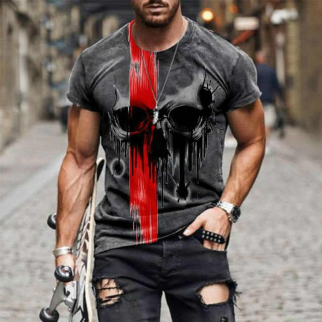 Fashion Summer T-Shirt Men 2021 3D Skull Printing Men's T-Shirt Breathable Streetwear Splicing Printing T Shirt Men Size XXS-6XL