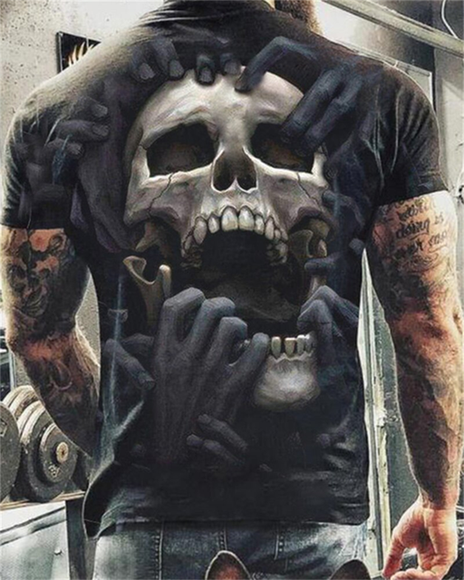 Fashion Summer T-Shirt Men 2021 3D Skull Printing Men's T-Shirt Breathable Streetwear Splicing Printing T Shirt Men Size XXS-6XL