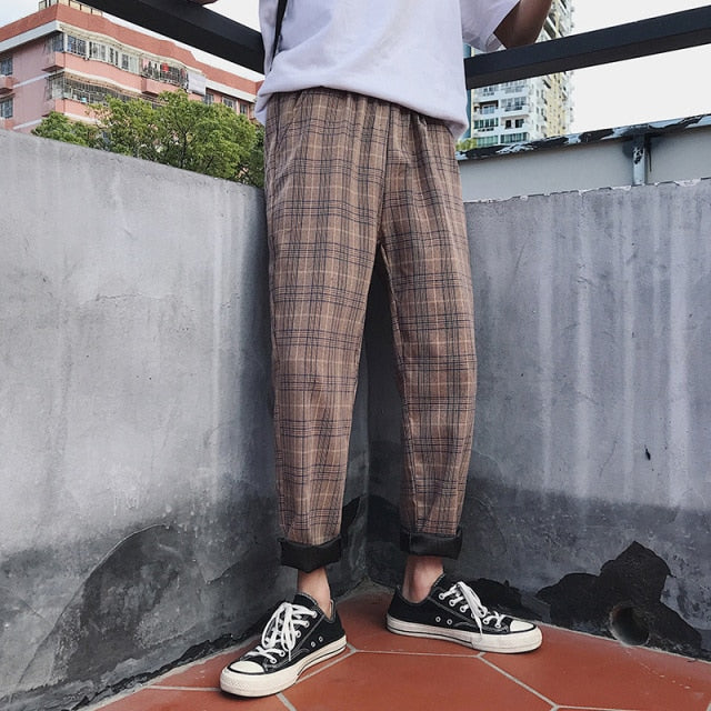 LAPPSTER-Youth Streetwear Black Plaid Pants Men Joggers 2021 Mens Straight Harem Pants Men Korean Hip Hop Trousers Plus Size