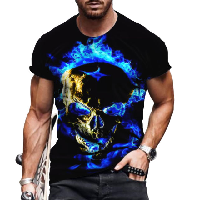 Fashion Summer T-Shirt Men 2021 3D Skull Printing Men's T-Shirt Breathable Streetwear Splicing Printing T Shirt Men Size XXS-6XL