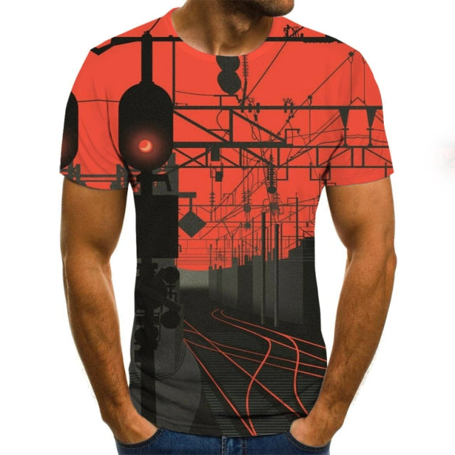 Summer New 66 Route Men T-Shirt Fashion O-Neck Casual Short Sleeve Oversized T-Shirt  Punk Style Male Clothes Casual Trend Tops